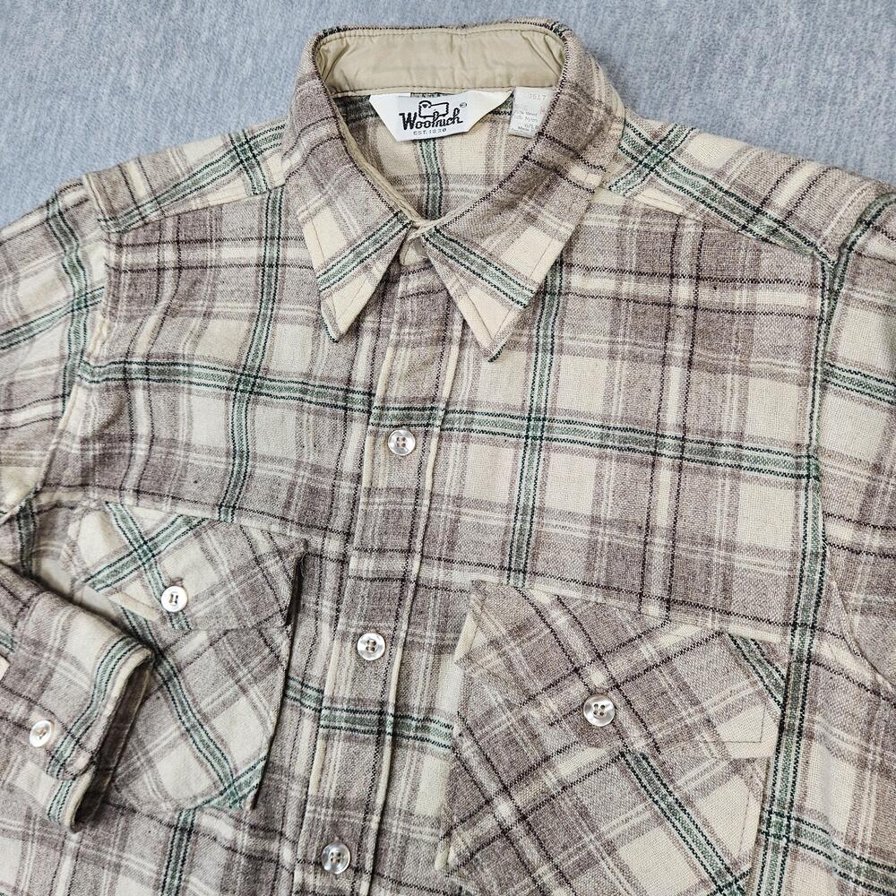 VTG Woolrich Shirt Mens M Plaid Flannel Wool Nylon Button Up Made In USA 60s 70s